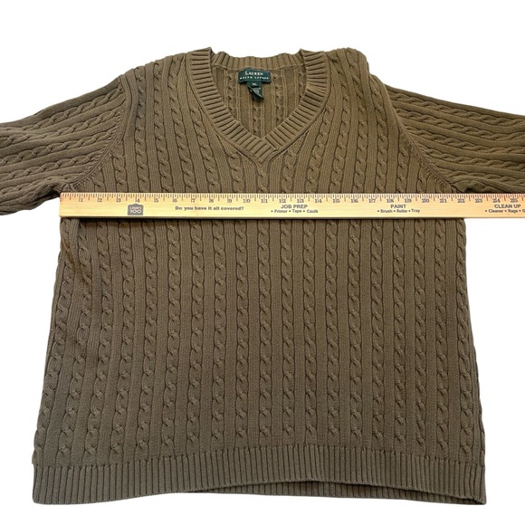 Lauren Ralph Lauren Women’s Olive Green Cable Knit V-Neck Cotton Sweater XL - Picture 7 of 8